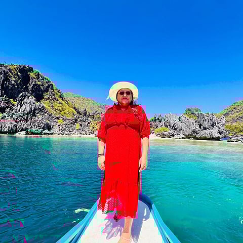 Soumya Nambiar  enjoys a boat ride in the Philippines